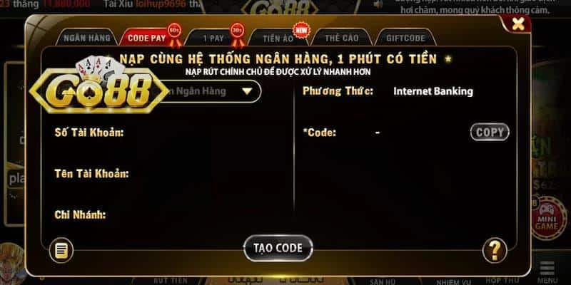 Rút tiền Go88 thông qua ngân hàng